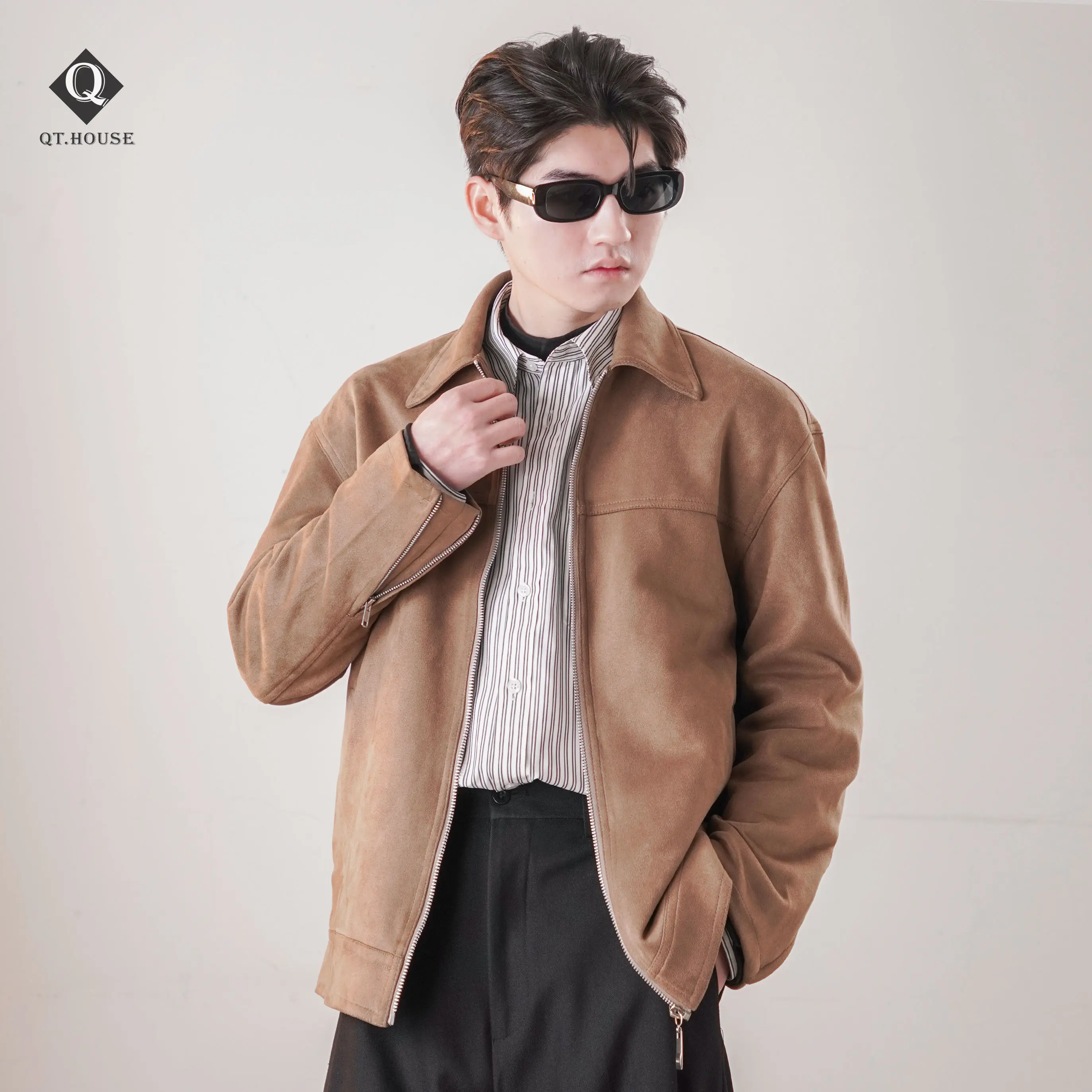 [Bán chạy] Áo Khoác Nam Qthouse Chất Liệu Vải Da Lộn Jacket 2 Lớp Menswear