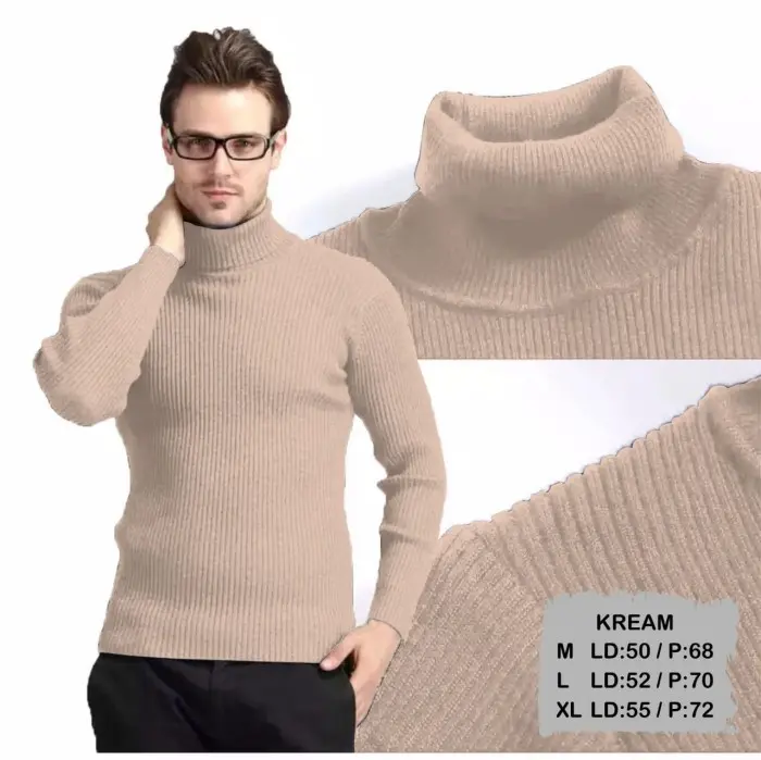 P☛X6 Baju Leher Tinggi Turtleneck Pria Lengan Panjang | Kaos Kerah Tinggi Y❤6J