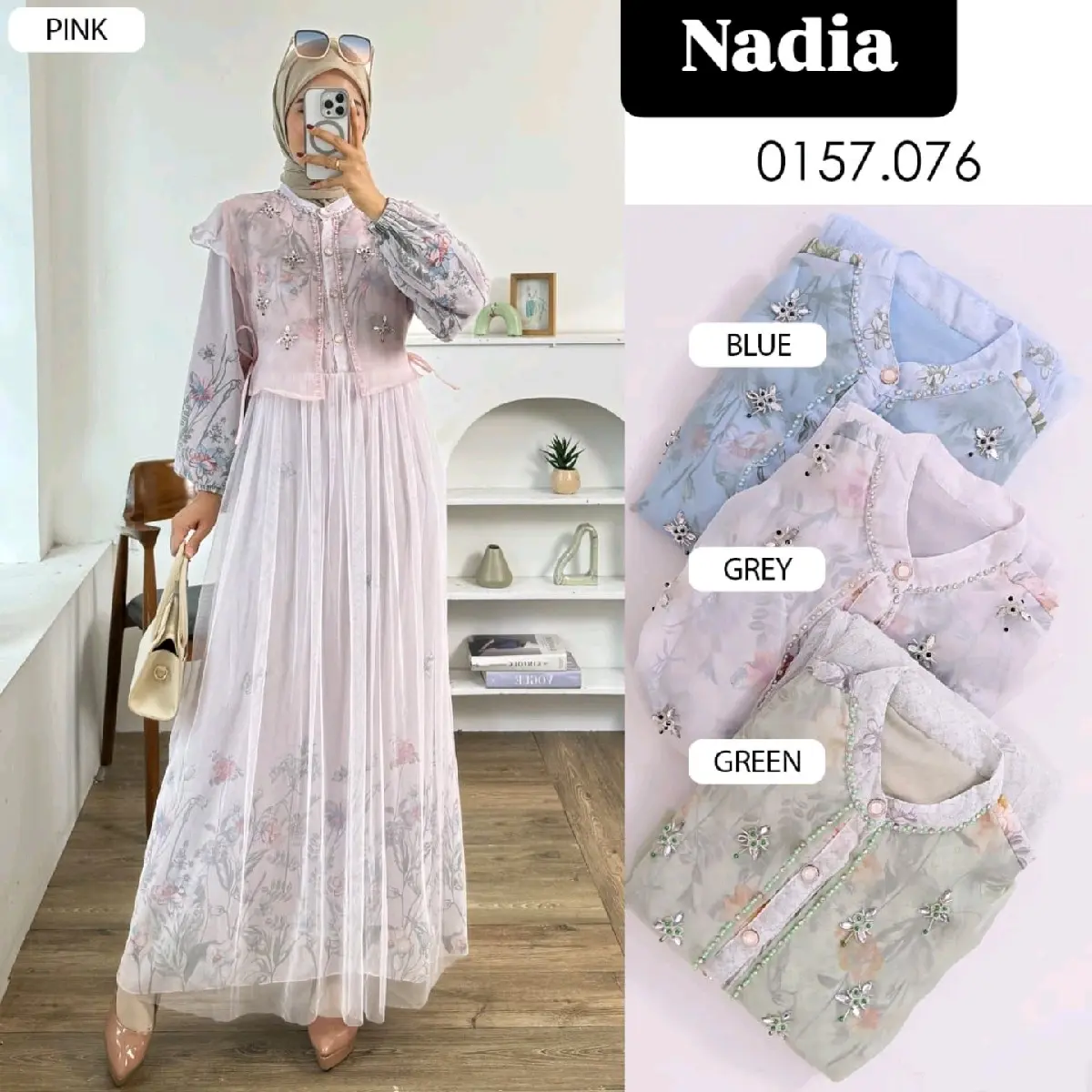 (NADIA DRESS) - Dress Rompi Ceruty by Gratias Citra Gamis Rompi Payet Motif Bunga Cantik Elegan Muslim Wanita Mewah Maxi Syari Lebaran Gaun Remaja Simple Pesta Kondangan