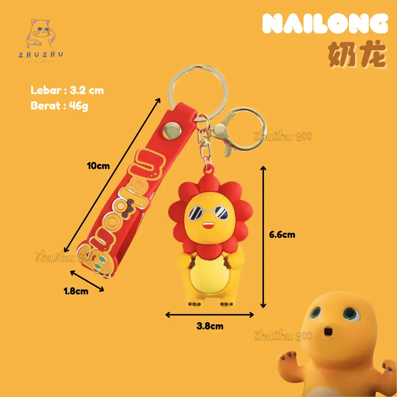 Gantungan Kunci Lucu Karakter Dino Kuning Gemoy K047 Nailong 1