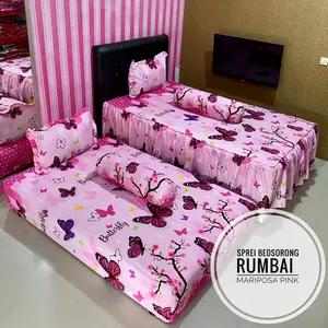 Sprei Sorong Rumbai Bahan Katun Embos 2 Sprei 2 sarung Bantal 2 Sarung Guling