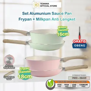 Set Sauce Pan 16cm & Frypan 18cm Bahan Alumunium Anti Lengket Milk pan Panci Mie Free Obeng Kitchenware