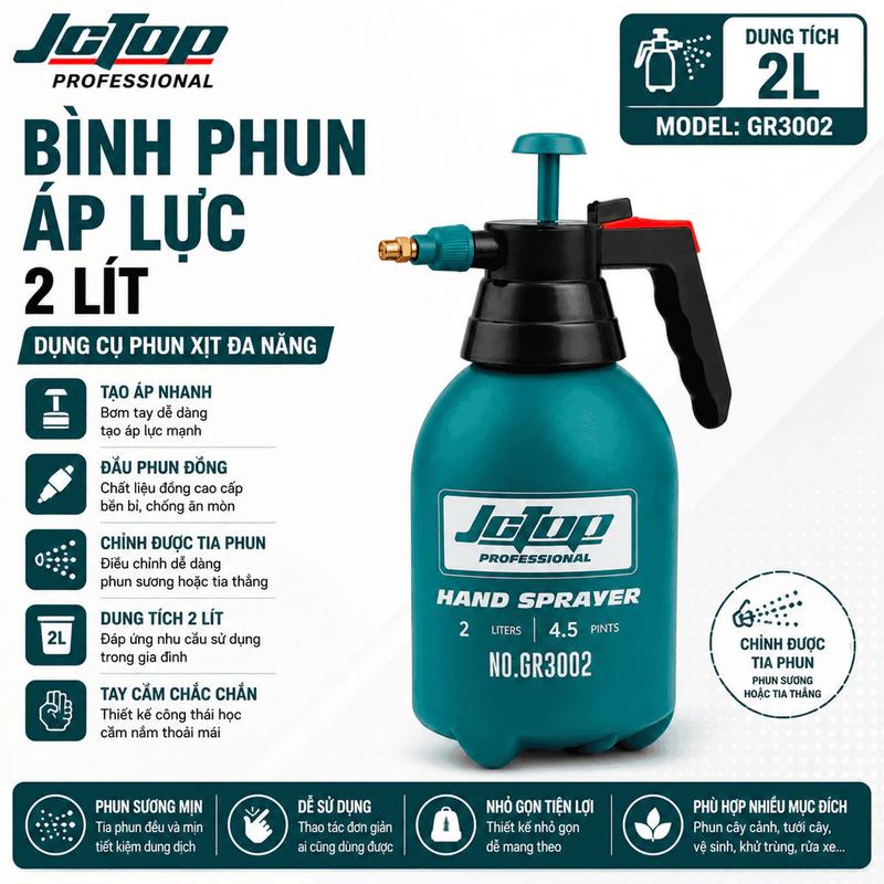 Bình xịt áp suất cầm tay JcTop 2L đa năng – Phun sương & Phun tia mạnh mẽ
