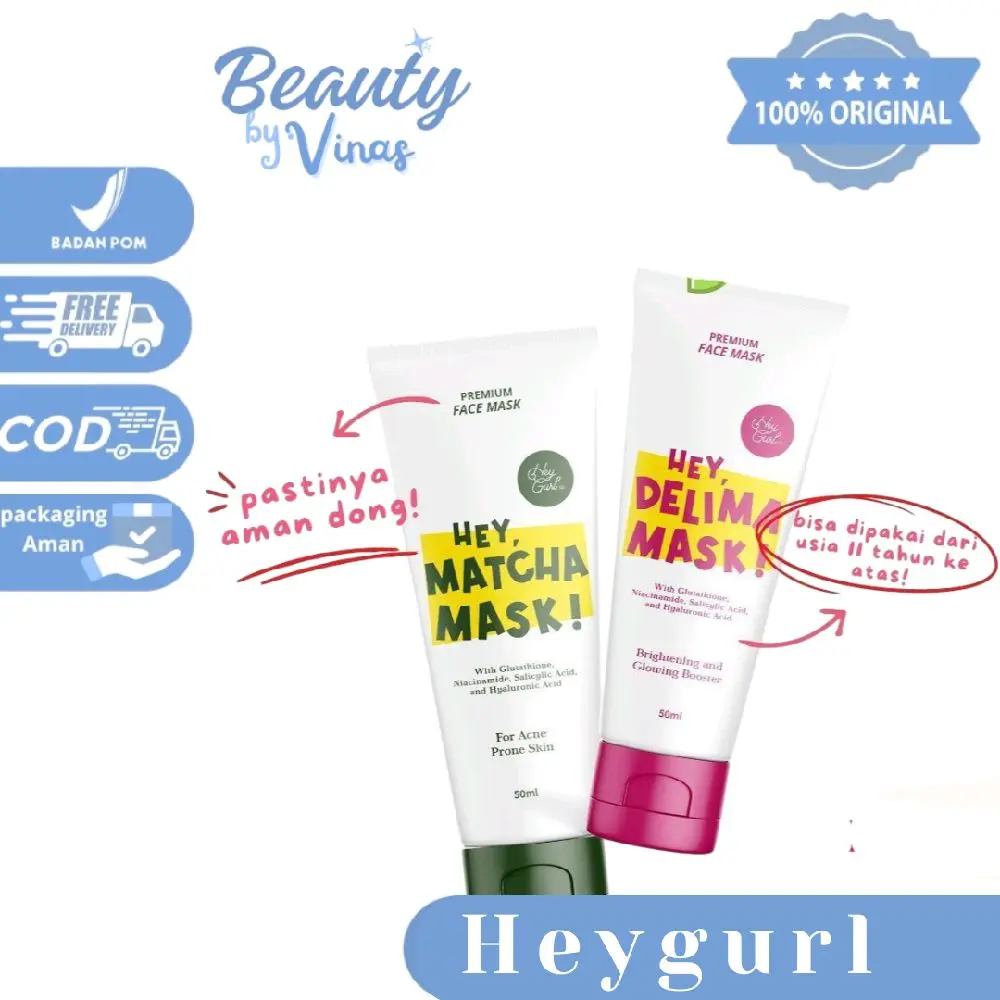HEYGURL Mask Delima & Matcha Premium Face Mask/Clay Mask/masker wajah mencerahkan melembabkan 50ml Memudarkan