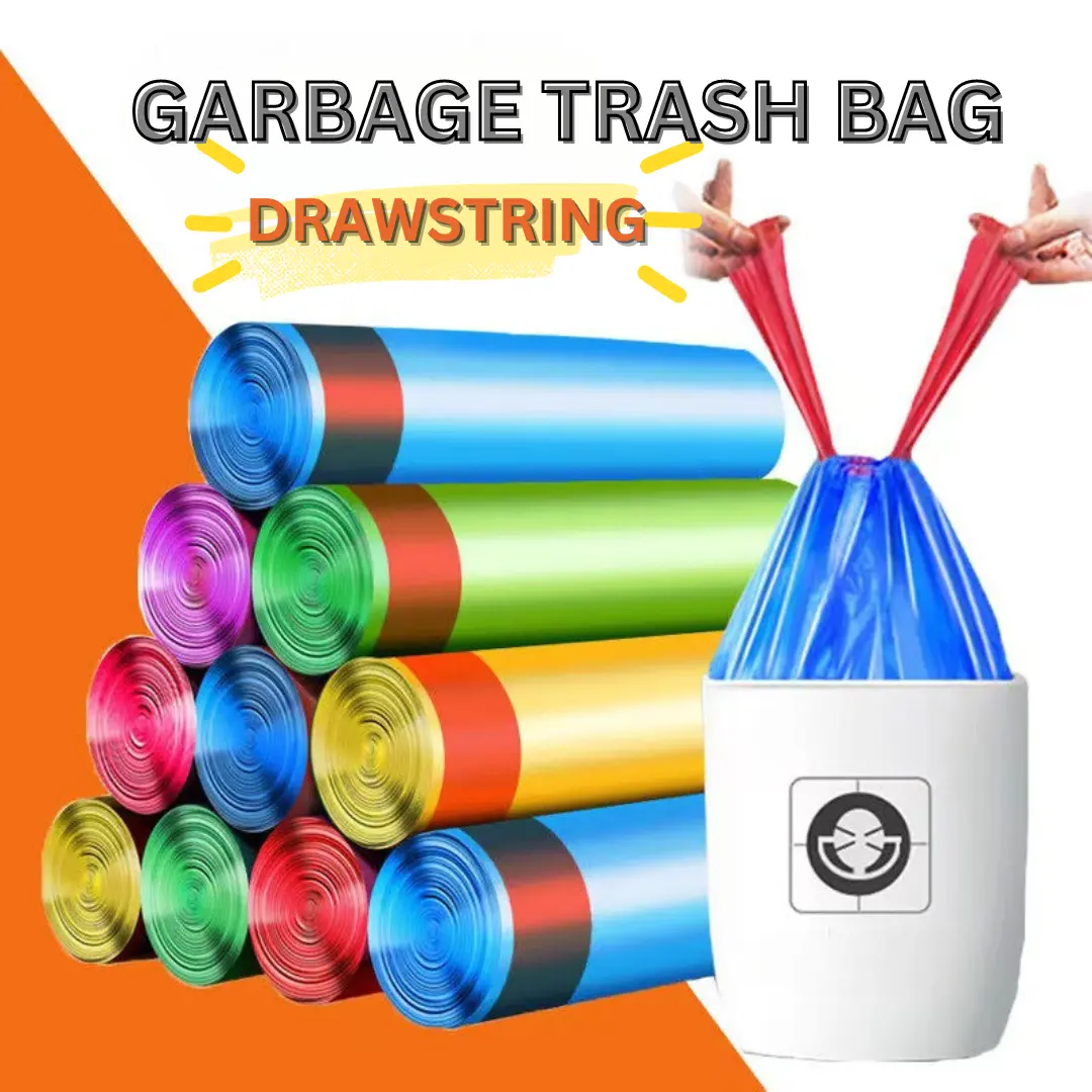 5 Rolls/Pack 75 Pcs Trash Bag Drawstring Garbage Bag Rubbish Bag Plastic Bag