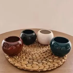 Keramik/Vas Bulat Bonsai Polos Lucu