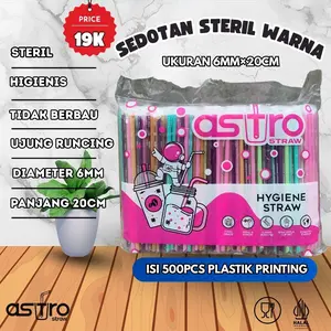 Sedotan Steril Warna warni  6mm x 20cm Isi 500 Pcs Printing_ Food Frade Tebal Runcing & Higienis