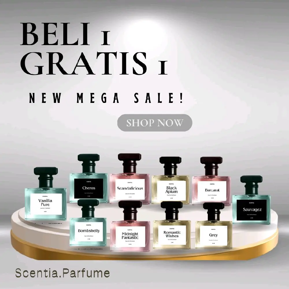 PROMO PARFUM BELI 1 GRATIS 1 - Flash Sale varian Aroma Perfume [Scandalicious] [Black Apium] [Cheros] [Grey] [Barcarat] [Sauvagez] [Vanilla Pure] [Romantic Wishes] [Bombshelly] [Midnight Fantastic] [Ukuran 25 Ml] Tahan lama Cocok Untuk Semua Kalangan.