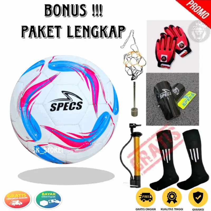 Bola Sepak Murah Size 5 Buat Anak Anak Jahitan Manual Lapang Rumput Bonus Sarung Tangan Dan Alat Pompa 1