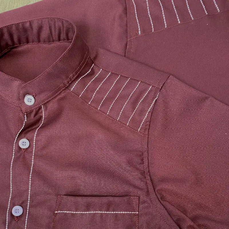 Naza Koko Couple Ayah Dan Anak Setelan Sarimbit Burgundy Koko lebaran Motip Benang Simpel Elegan 4