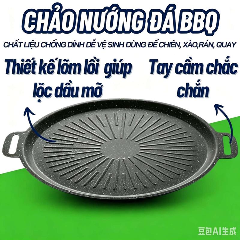 Chảo Nướng Thịt 34cm Kiểu Hàn Quốc – Thiết Kế Vân Đá Độc Đáo, Chống Dính Tốt, Giữ Nhiệt Lâu, Giảm Dầu Mỡ, Dễ Làm Sạch, Phù Hợp Mọi Loại Bếp