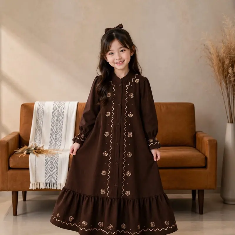 Kania Dress Anak Perempuan Rayon Twill Bordir