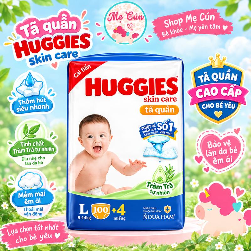 Tã quần Huggies Mega Jumbo Skin care hương tràm trà M102+4/L100+4/XL84+4/XXL76+4 Cho Bé