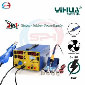Yihua 853D+ Blower Solder Uap 3 IN 1 Stasiun Soldering Power Supply 5A dengan Blower 900M dan Solder 45W 71007