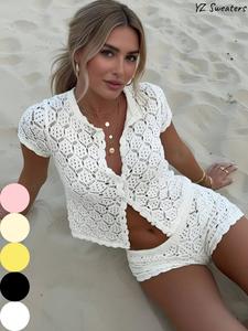 Conjunto de dos piezas para mujer, casual de verano, suéter y top de punto, ropa de playa, atuendo vacacional, conjunto de moda para mujeres