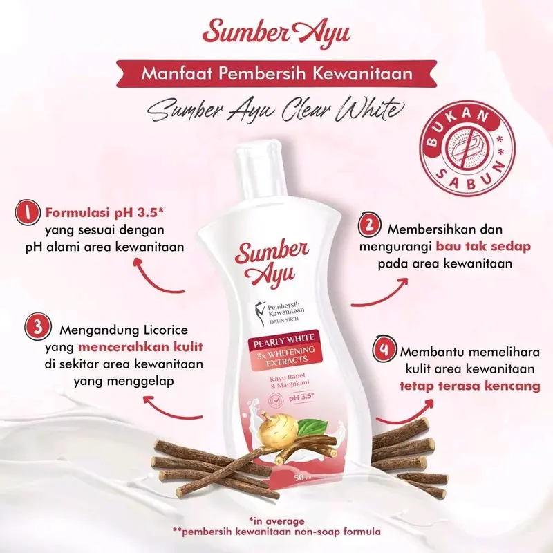 SARI AYU Manjakani Seret Triple Whitening Clear White Triple Whitening Pearly Sumber Ayu Feminine Hygiene Wash Daun Sabun Sirih Pembersih Kewanitaan Sari Ayu Manjakani Seret Membersihkan Perawatan Extract Keputihan Box 7