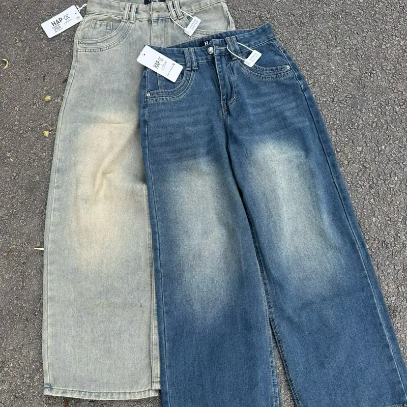 HAP(S-2XL)Quần jeans ống rộng phối túi nắp thêu 2 màu với 2 chiều dài 95 và 103cm .Mã 282 | BigBuy360 - bigbuy360.vn