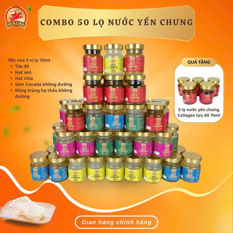   TẶNG 5 LỌ  Combo 50 lọ nước yến mix 5 vị lọ 70ml tặng 5 lọ  nước yến Collagen Lựu Đỏ   táo đỏ hạt sen hạt chia sâm Canada không đường đông trùng hạ thảo không đường  yensao hũ chưng sẵn 