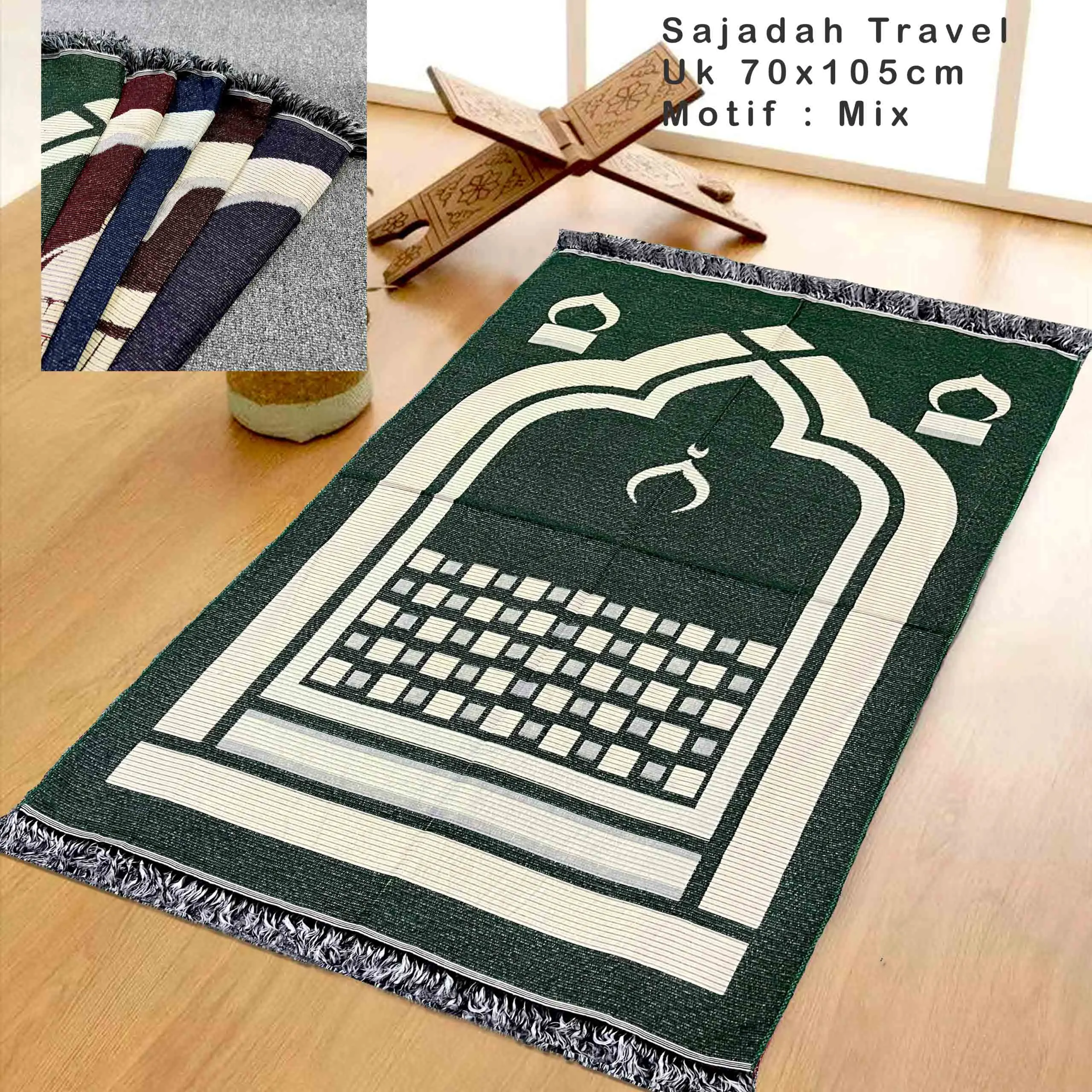 Sajadah Travel Dewasa Motif Mix Ukuran 70x105 cm Bahan Polister Cocok Untuk Berpergian