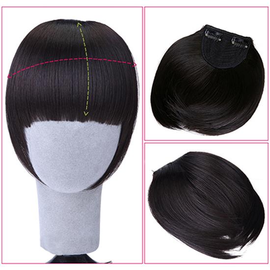 KA.B Pretty Girl\'s Clip on/in Neat Bangs Straight Fake Bob Style Fringe Hairpiece 2