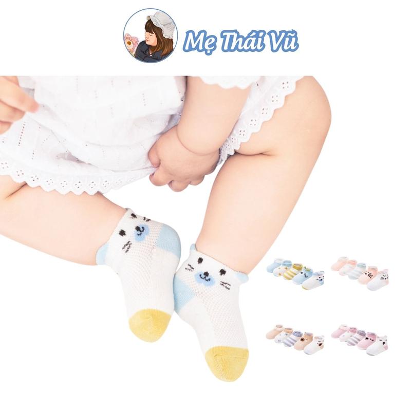 SET 5 đôi Tất lưới mèo vớ sơ sinh cotton co giãn thoáng khí điều hòa 4 mùa cho bé đến 3 tuổi Mẹ Thái Vũ