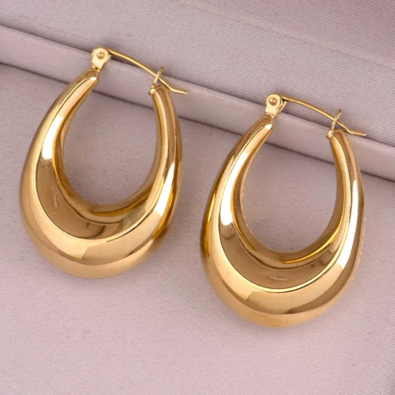 Fashion Vintage Trendy Cool Stainless Steel Big Drop Earrings for Women Korean Simple 18K Gold Plated Dangle Earring Jewelry Party Gift