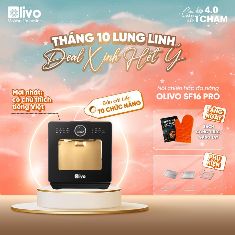 Nồi Chiên Hấp Đa Năng OLIVO SF16 PRO Bản Mới – 70 Chương Trình Cài Sẵn – Dung Tích 16L – Phụ Kiện Trục Xiên Quay – Công Suất 2800W