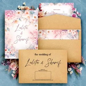 (50 Pcs) Undangan + Amplop. Undangan Pernikahan Laminating / Laminasi Glossy . Jasmine Glitter , Murah , Tebal , Mewah , Aeshtetic Rustic , Ungu, , Colorful, Kraft, Vintage + Modern A58