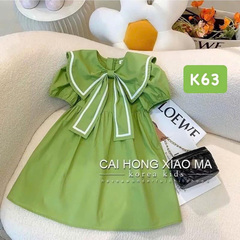 8-35kg -Dung Kids 02 - K63 Váy xanh nơ to chạy viền trắng xinh sang cho bé gái