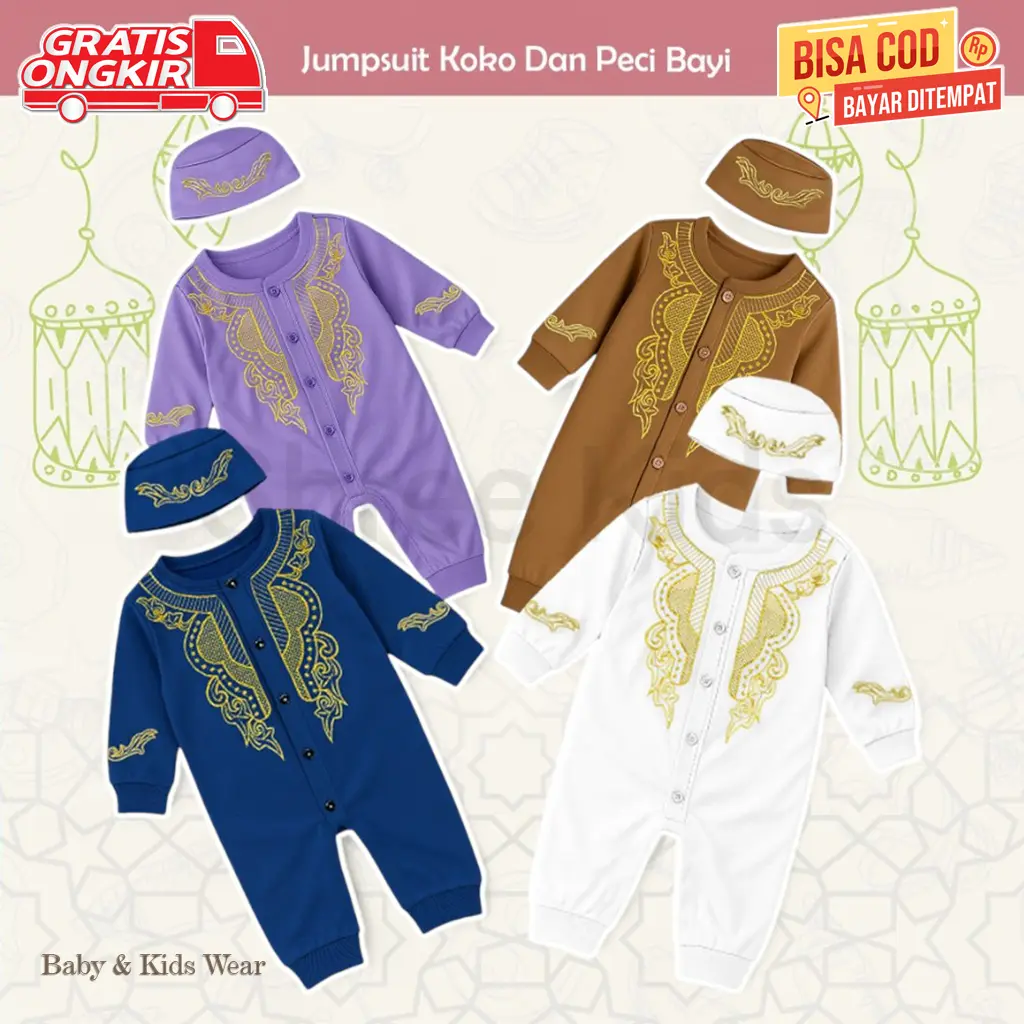 Baju Koko Bayi Newborn Jumper Koko Bayi Baru Lahir Aqiqah Set Peci SR 38