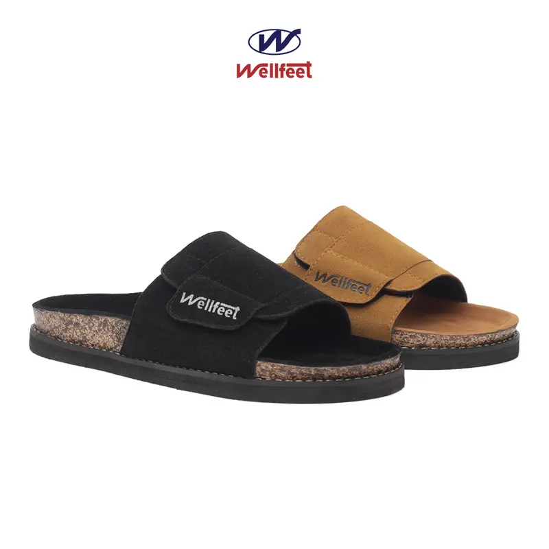 Sandal Casual Santai Slide Pria Slip On Black/Tan -Cozy Suede-MUHSA.CO Kasual 2
