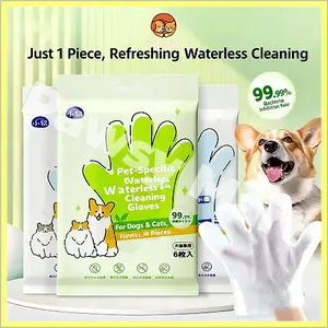 Pawsy Mart-Tisu Basah Kucing Anjing/Pembersihan Tubuh Pet Wet Gloves/8pcs 1Pack Pet Disposable Wipes Gloves