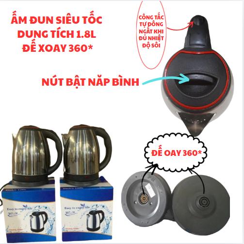 ẤM ĐUN SIÊU TỐC ấm đun siêu tốc inox 304 dụng tích 1.8l Đun Nước Ấm Siêu Tốc Bình Đun Nước