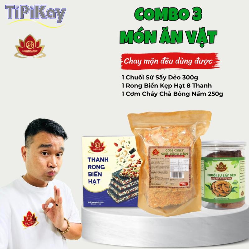  Combo Ăn Vặt 1 Cơm Cháy Chay 250g + Chuối Sứ Sấy Dẻo 300g + Rong Biển Kẹp Hạt  8 THANH - TiPiKay Shop 
