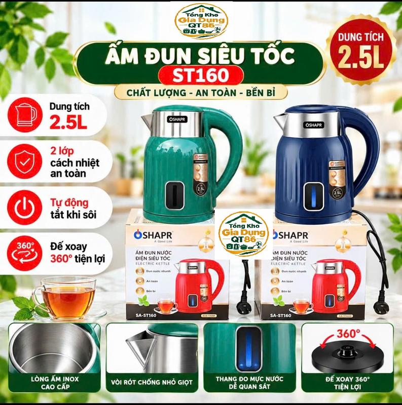 (LIVE ĐỘC QUYỀN) Ấm Đun Nước Siêu Tốc Mẫu Mới SH-86, Dung Tích 2lit, Tự Động Ngắt Khi Sôi, Công Suất Cao, Khoá Nắp An Toàn- Bình Đun Nước,Ấm Siêu Tốc