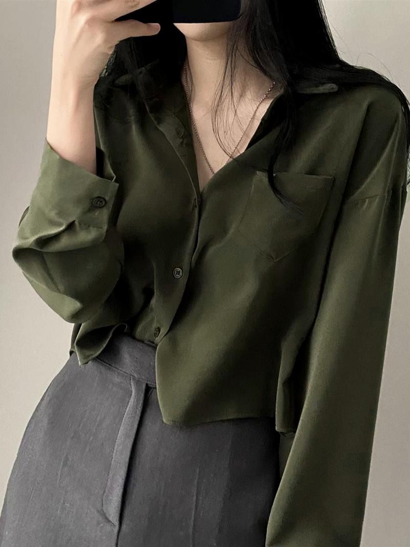 Product Introduction of polo collar single breasted loose long sleeve shirt 5