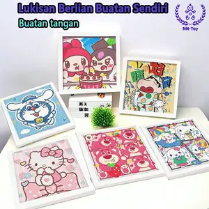 Diamond Painting Set Mainan Edukatif DIY Bingkai Foto Karakter Kartun Lucu Sanrio Doraemon Labubu Pokemon