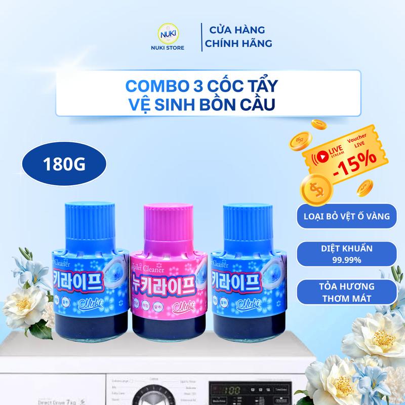 COMBO 3 Cốc Tẩy Vệ Sinh Bồn Cầu Xanh Hồng Khử Mùi Hôi Diệt Khuẩn Làm Sạch Công Thức Sinh Học Tiên Tiến Không Gây Hại Cho Vi Khuẩn