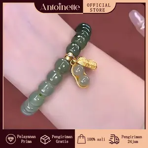Antoinette Jewelry Gelang Biji Kacang Tanah dan Giok Hetian Gradasi untuk Wanita - Desain Koleksi Kecil, Gaya Mewah Ringan, Sentuhan Premium