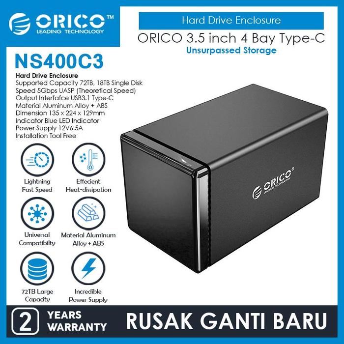Gambar ORICO 3.5 inch 4 Bay USB-C Hard Drive Enclosure - NS400C3 dari ORICO INDONESIA Official Shop Kota Administrasi Jakarta Utara Tokopedia