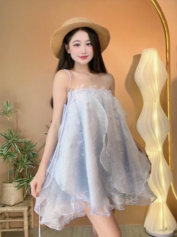 Đầm - Váy Babydoll Voan Ánh Nhũ Tiểu Thư Ngọt Ngào Bồng Xòe D181-02