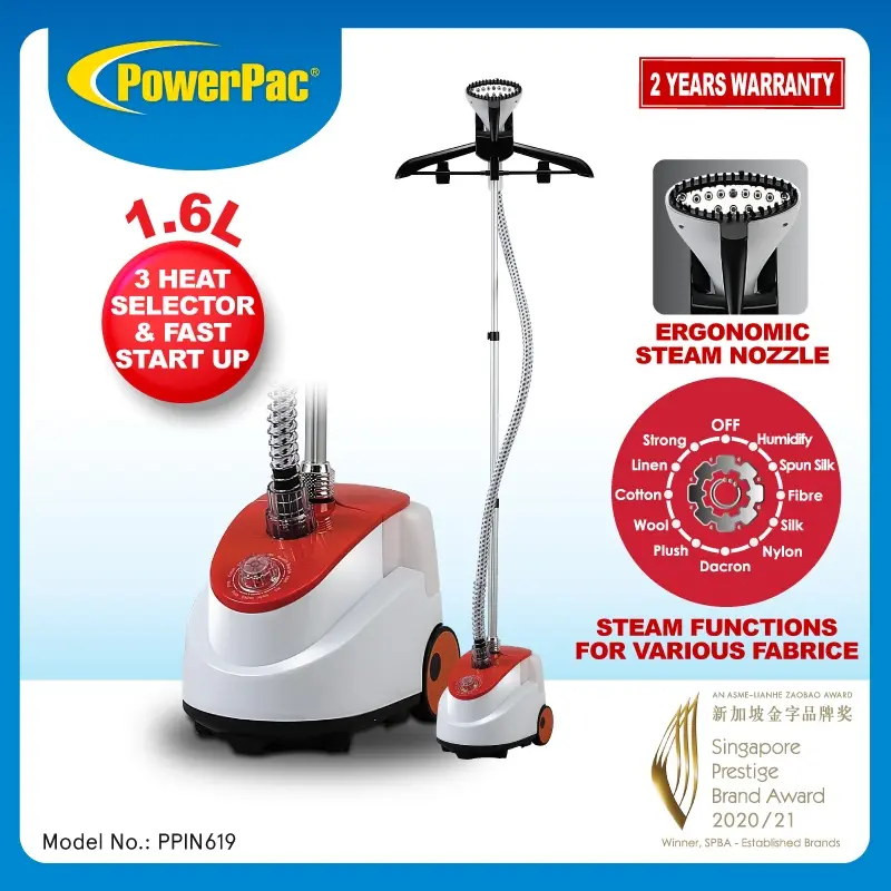 PowerPac Garment Steamer With 3 Heat Selector 1.6L Water Tank (PPIN619)