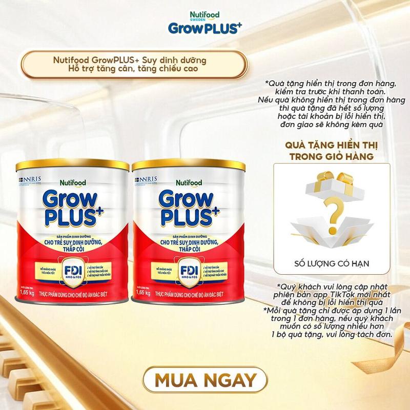 GĐ.I Combo 2 Lon Sữa Bột Nutifood GrowPLUS+ Suy Dinh Dưỡng đỏ 1.65kg mới - Hỗ trợ Tăng Cân Tăng Chiều Cao- Link chính