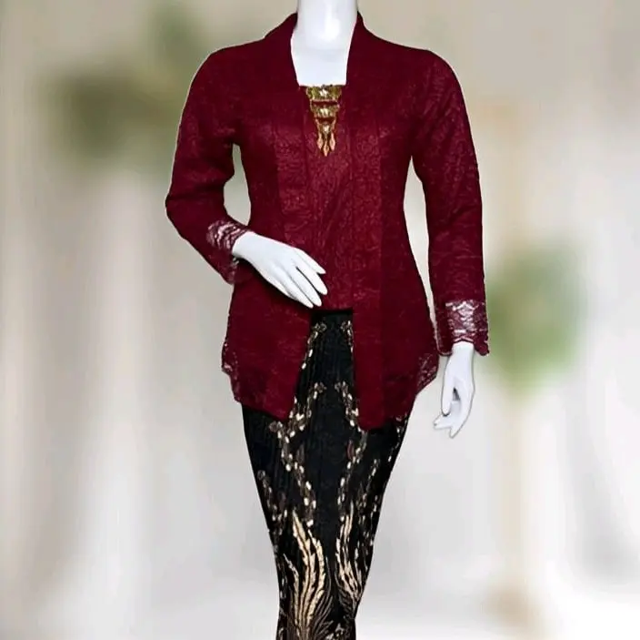 Atasan Kebaya Brokat Modern Baju Kondangan Kutubaru Lengan Panjang  Wanita Dewasa Batik Setelan