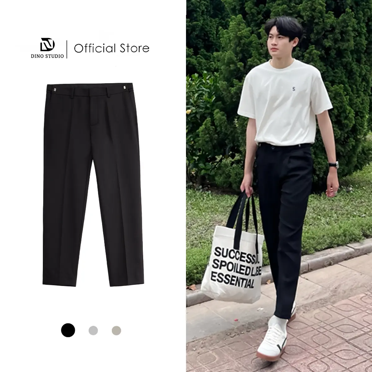Quần Âu Nam Sidetab Cạp Cao Dáng Baggy Hàn Quốc Có Đai Chỉnh Eo Vải Co Giãn Dày Dặn Menswear Pants quana  unam Ong Đen