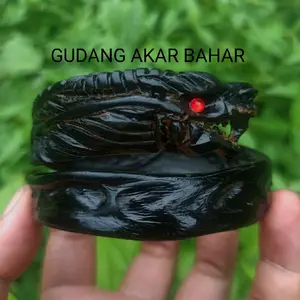 Gelang Akar Bahar Merah Bodi Hitam Full Ukir Naga