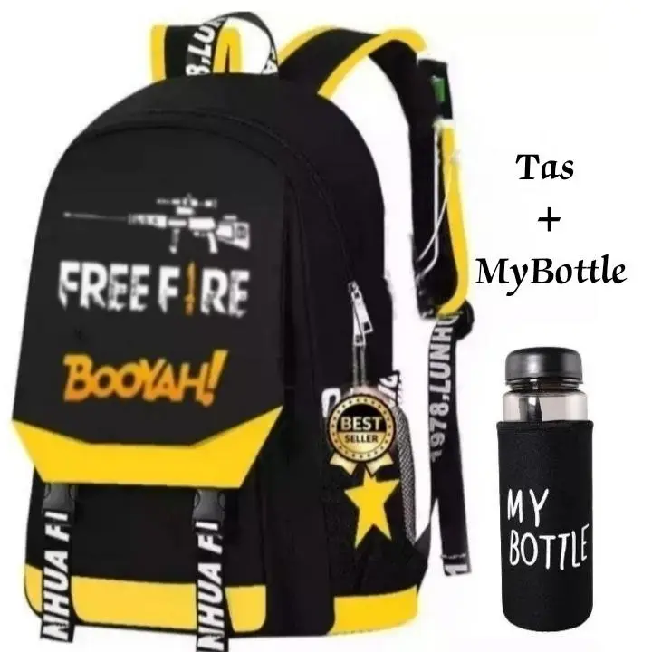 Tas Sekolah Anak Laki Laki Tk Dan Sd Kelas 1234 Booyah Karakter Free Fire/ Tas Ransel Sekolah Anak Cowok/ Tas Anak TK Dan SD/ Tas Booyah Game Free Fire/ Free Botol Minum Fashion