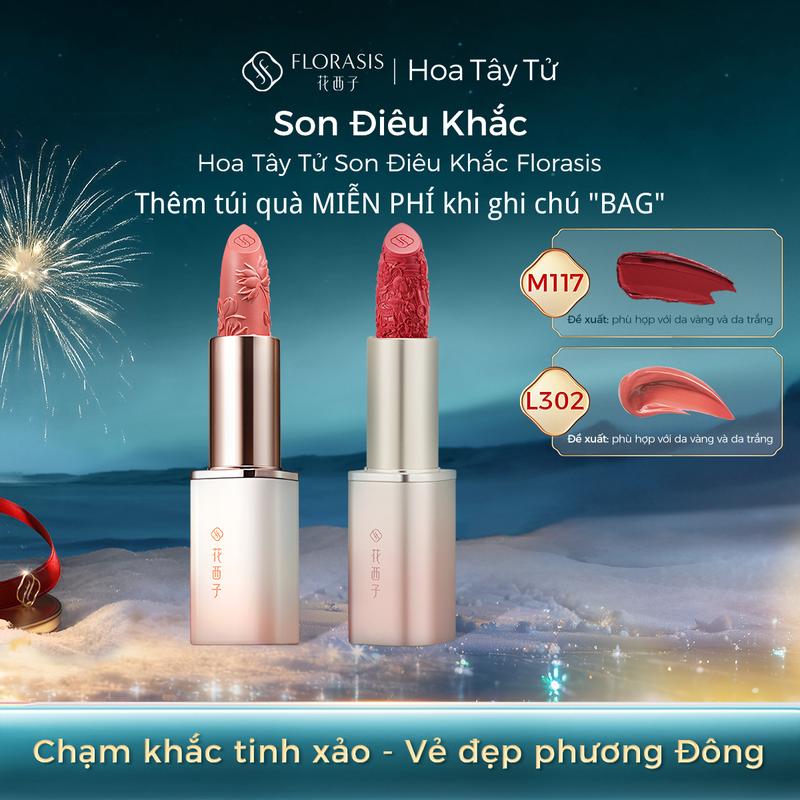  Hoa Tây Tử Son Môi Khắc Hình Hoa Đỏ Nở Florasis 