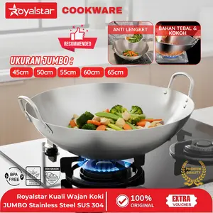 [COD] Royalstar Kuali JUMBO Wajan Penggorengan Stainless Steel Gagang Kuping Bahan Tebal Anti Karat 45cm-70cm Wajan Penggorengan Premium Quality Kitchenware