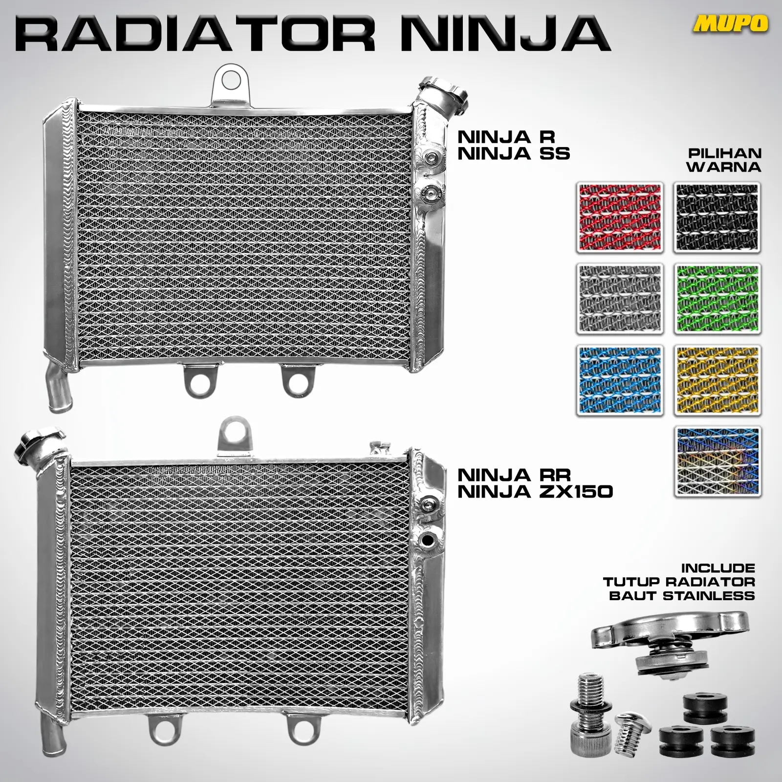 RADIATOR 100% ORIGINAL MUPO  ALMU CURVE BIG VOLUME NINJA R SS THAILAND RADIATOR GAMBOT BIG CURVER ALUMIUM NINJA R NINJA SS ORIGINAL PREMIUM FREE DUS INCLUDE KARET DUDUKAN UNTUK BAUT PNP NINJA R